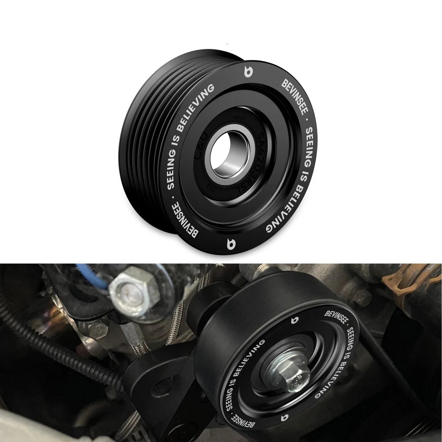 LS Series Billet Aluminum 6 Groove Tensioner Pulley 2.75" Diameter 73mm CNC Machined Universal