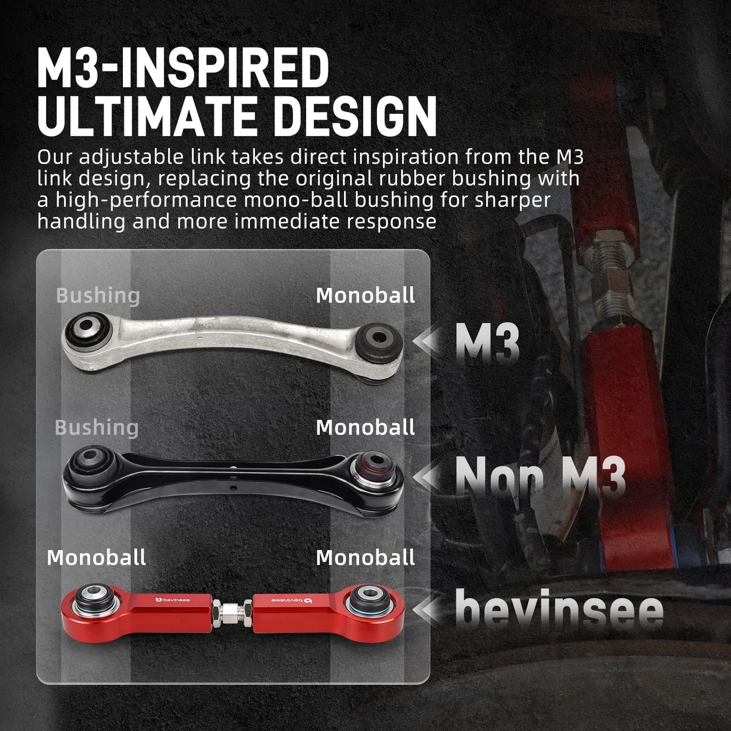 BMW E81 / E82 / E87 / E88 1 Series & E90 / E91 / E92 / E93 3 Series Adjustable Rear Upper Control Arms with Monoball Bushings 2005 - 2013