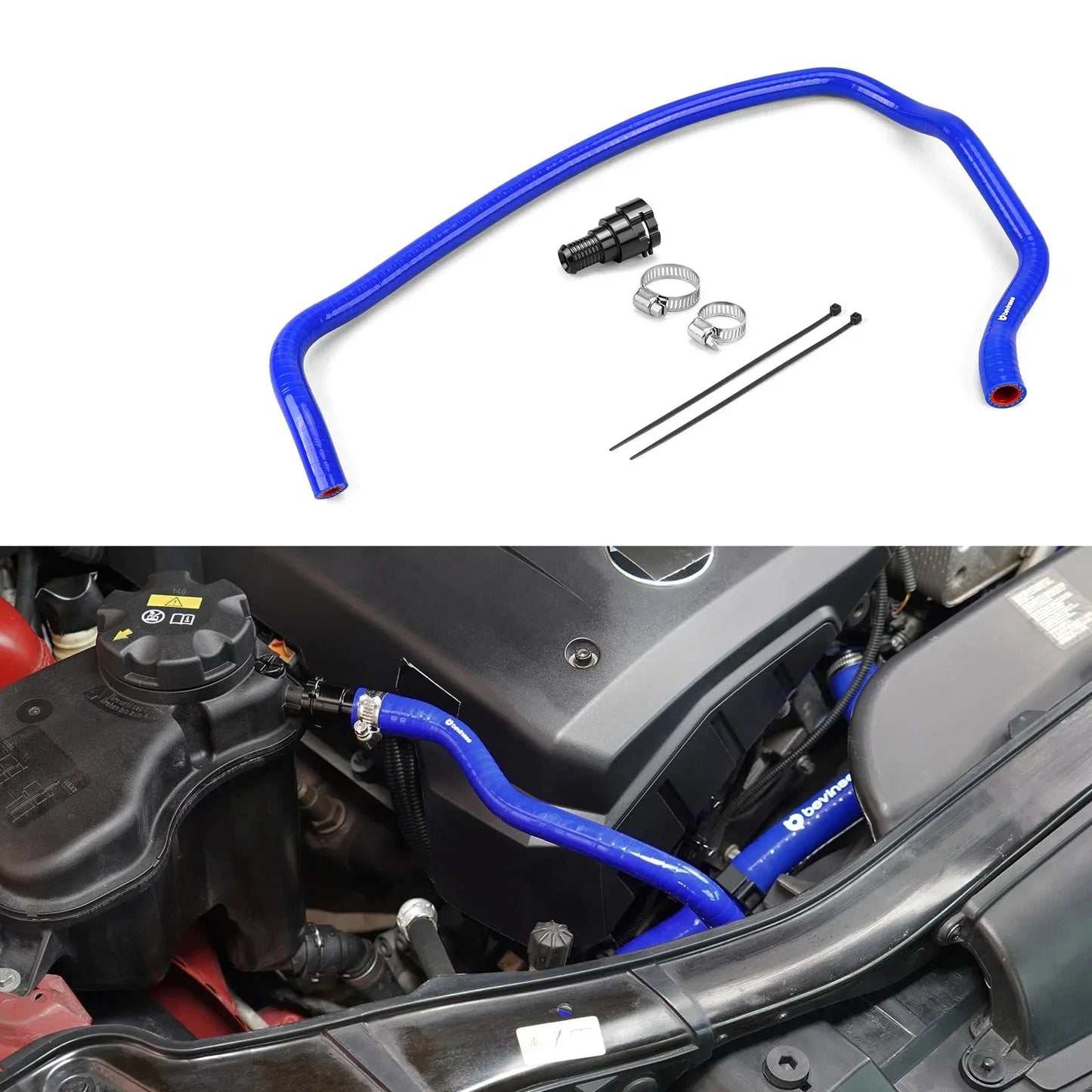 BMW 1 Series E81 E82 E87 E88 / 3 Series E90 E91 E92 E93 / X1 E84 N52 Silicone Coolant Expansion Tank Hose & Aluminum Flange Kit 2005 - 2013