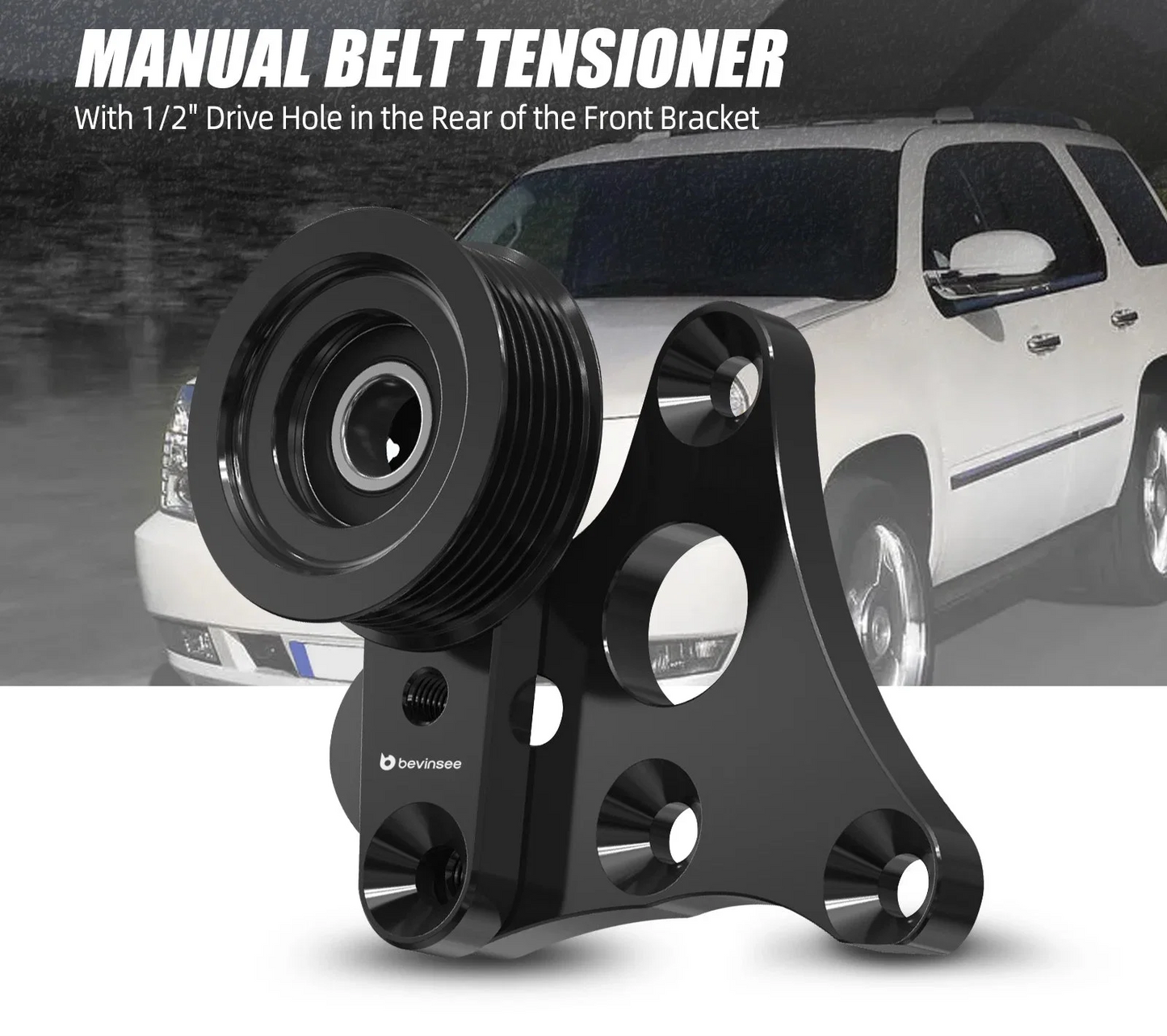 GM LS Truck / SUV Billet Aluminum Manual Belt Tensioner with Pulley for 4.8L / 5.3L / 6.0L / 6.2L Vortec Engines (Gen III / Gen IV / Hummer H2 / H3 / Replaces 12554027 / 12580162 / 12609719)