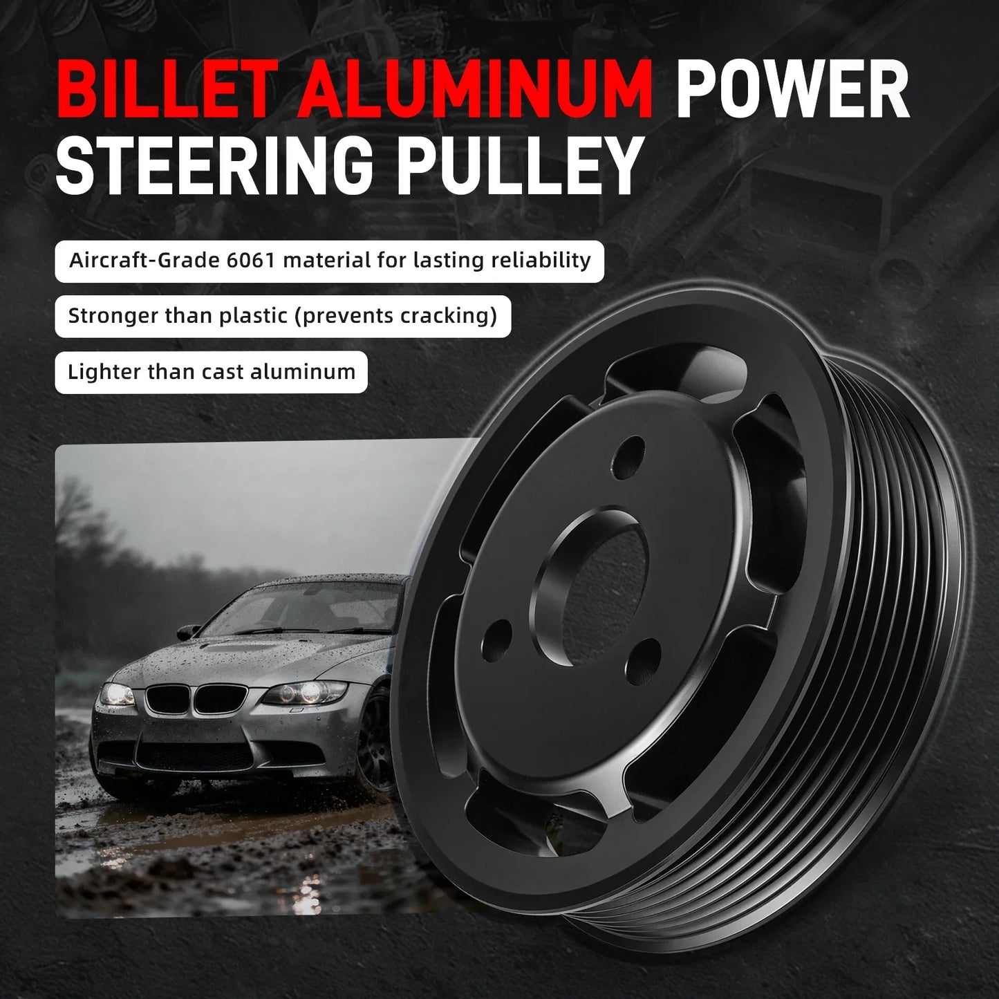 BMW N54 Engine Drive Belt Tensioner & Idler Pulley Kit with Billet Aluminium Power Steering Pulley for E82 / E88 135i & E90 / E91 / E92 / E93 335i / 335xi 2007 - 2010
