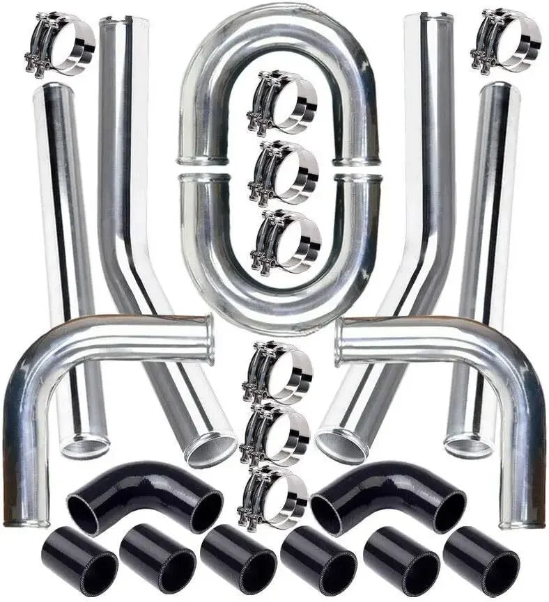 Universal 2.5" Aluminium Turbo Intercooler Piping Kit with Silicone Couplers, U-Pipe & Stainless Steel T-Bolt Clamps