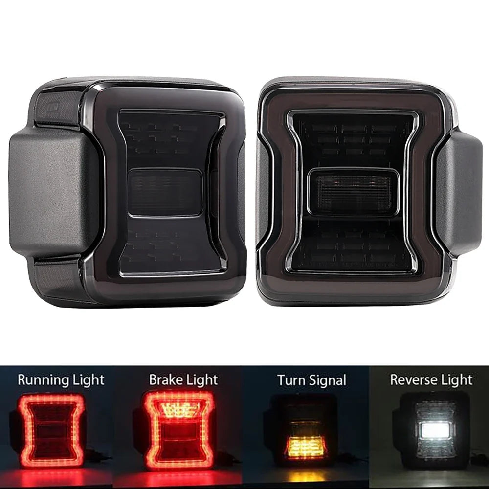 Jeep Wrangler JK 2007 - 2017 / JL 2018+ Smoked LED Tail Light Assembly with Turn Signal / Brake / Running / Reverse Functions (EU Version / Pair)