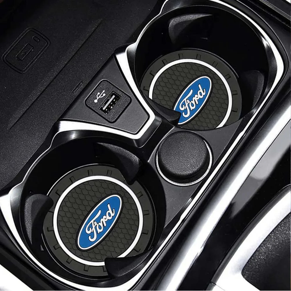 Ford Silicone Anti-Slip Car Coaster / Cup Mat for Focus MK2 / MK3 / MK4 / MK5, Fiesta MK7, Mondeo MK4 & Fusion (1-2 Piece Set)