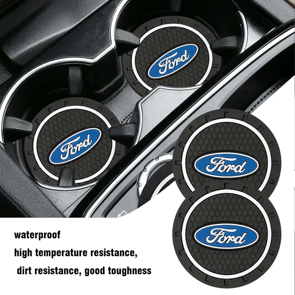 Ford Silicone Anti-Slip Car Coaster / Cup Mat for Focus MK2 / MK3 / MK4 / MK5, Fiesta MK7, Mondeo MK4 & Fusion (1-2 Piece Set)