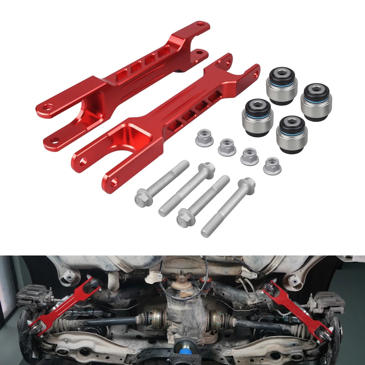 BMW E81 / E82 / E87 / E88 1 Series, E90 / E91 / E92 / E93 3 Series & E84 X1 Billet Aluminum Rear Trailing Arm & Monoball Bearing Kit 2005 - 2015 (Replaces 33322406291 / 33326763477 / 33326763092)
