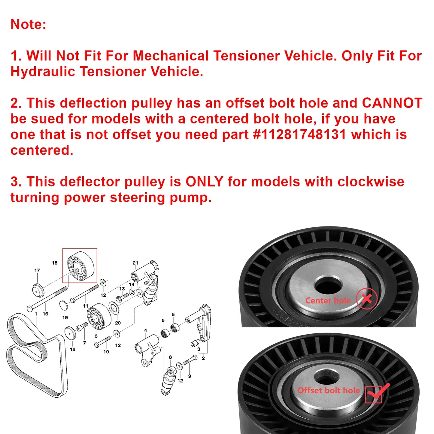 BMW 3 Series E36 E46 / 5 Series E39 / X5 E53 / Z3 Z4 Drive Belt Tensioner Idler Pulley 11287841228 1992 - 2006