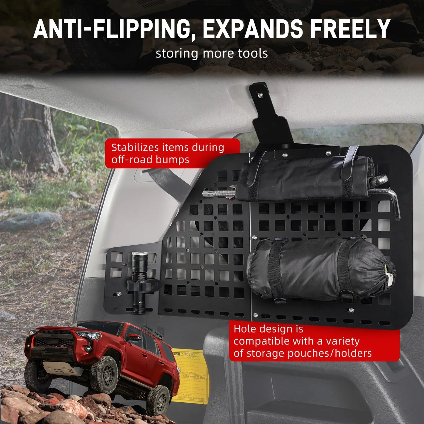 Toyota 4Runner Steel Rear Window C-Pillar Storage Panel Set 2010 - 2024 (Overland / Off-Road Cargo Organization / Replaces 64740-35120-C0)