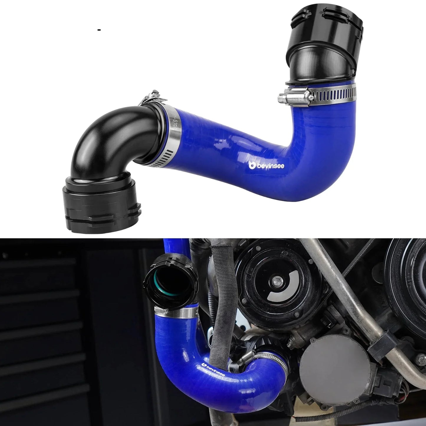 BMW E81 / E82 / E87 / E88 1 Series, E90 / E91 / E92 / E93 3 Series & E84 X1 Lower Radiator to Thermostat Silicone Hose Repair Kit with Billet Aluminum Flange (N52N / N53 Engines / Replaces 17127564478)