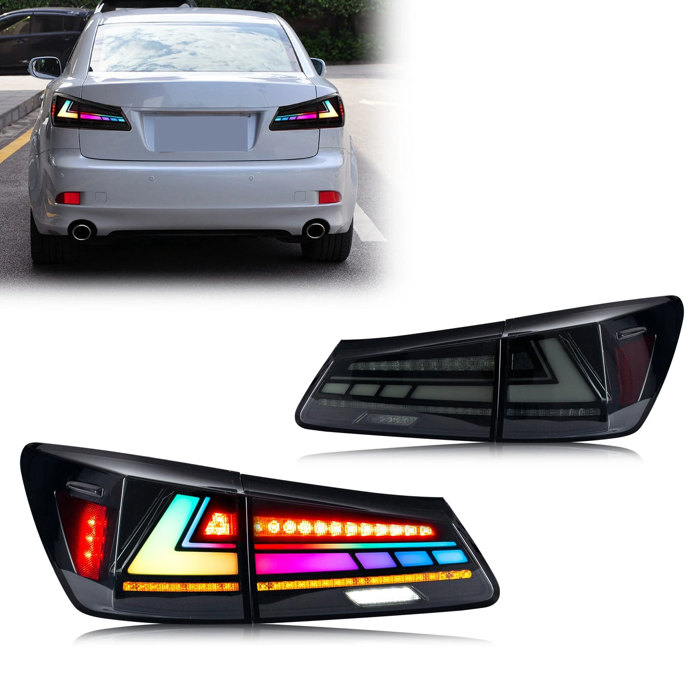 Lexus IS250 / IS350 / IS-F 2IS LED RGB Tail Light Assembly with Sequential Turn Signal & Start-Up Animation 2006 - 2013 (Left & Right / Pair)