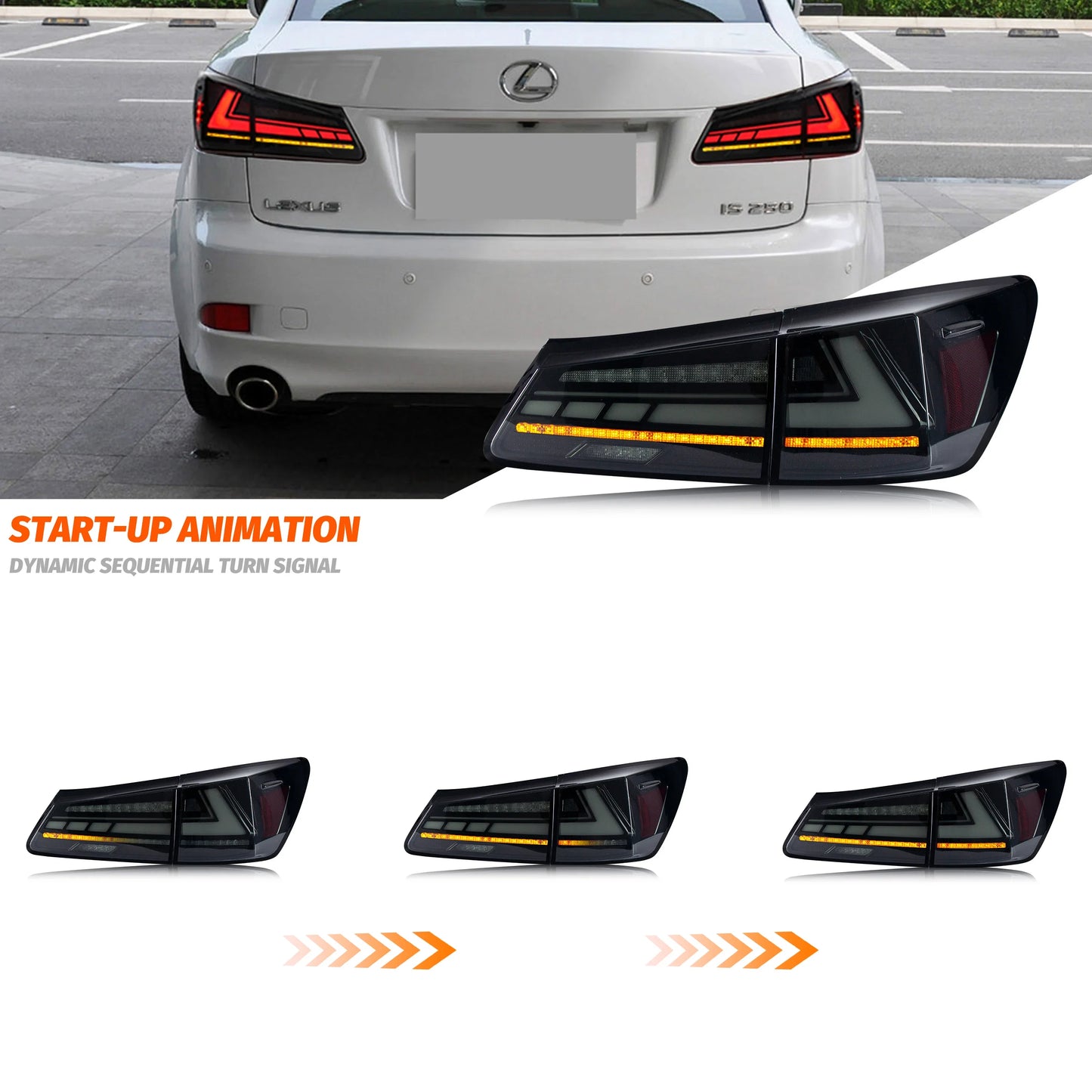 Lexus IS250 / IS350 / IS-F 2IS LED RGB Tail Light Assembly with Sequential Turn Signal & Start-Up Animation 2006 - 2013 (Left & Right / Pair)