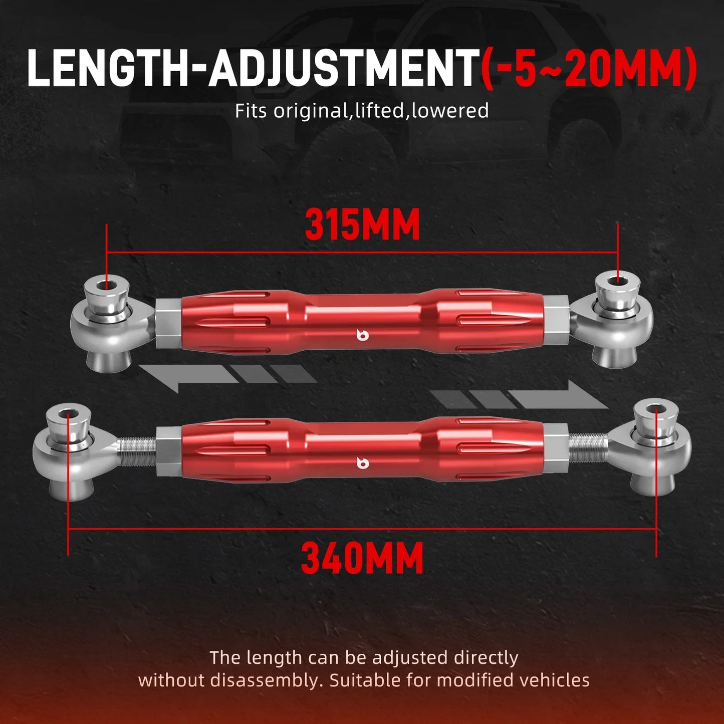 Toyota 4Runner Billet Aluminum Rear Upper Adjustable Control Arms 2010 - 2024 (On-Vehicle Adjustable -5mm / +20mm / Replaces 48710-60160)
