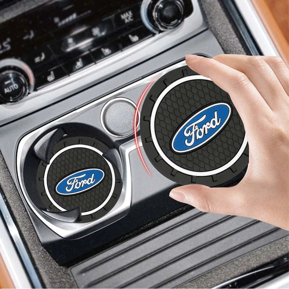Ford Silicone Anti-Slip Car Coaster / Cup Mat for Focus MK2 / MK3 / MK4 / MK5, Fiesta MK7, Mondeo MK4 & Fusion (1-2 Piece Set)