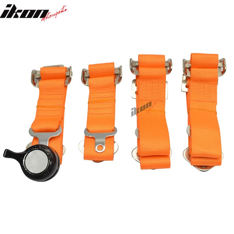 Pair Of Orange 4 Point Nylon Harness Camlock Racing Seat Belts