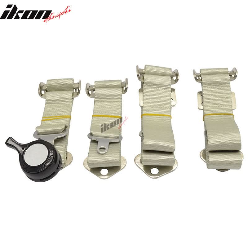 Pair Of White Light Silver 4 Point Harness Camlock Racing Seat Belts