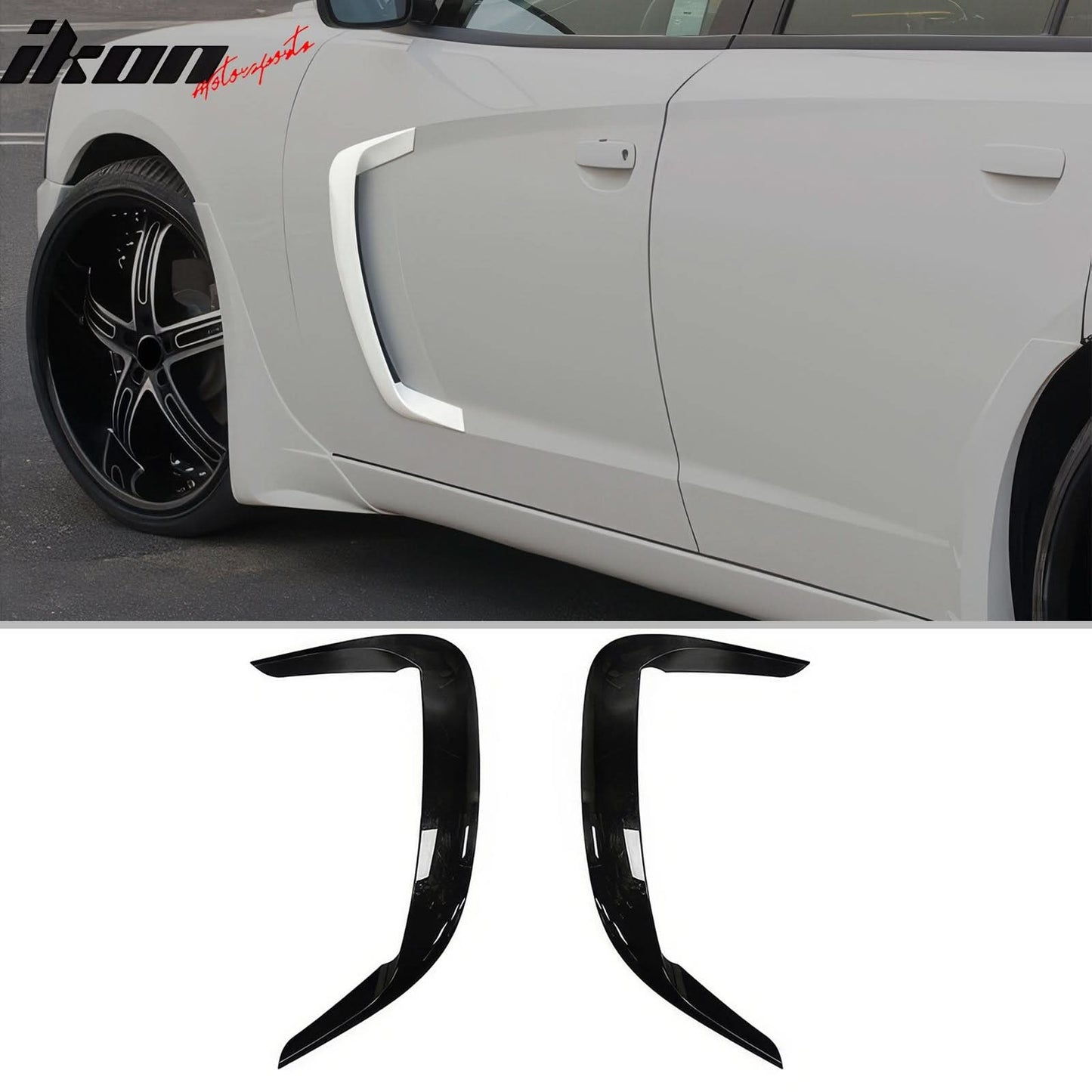 2015-2023 Dodge Charger IKON2 Style Side Fin Vents Gloss Black ABS
