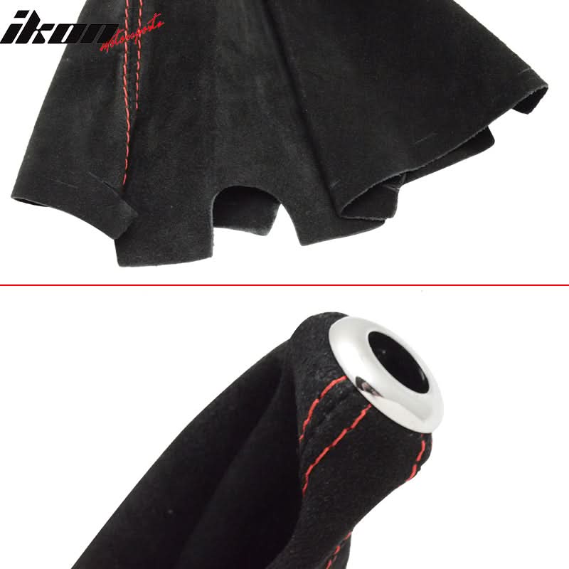 Universal JDM BlackÂ Red Stitch Suede Shift Cover Manual Leather
