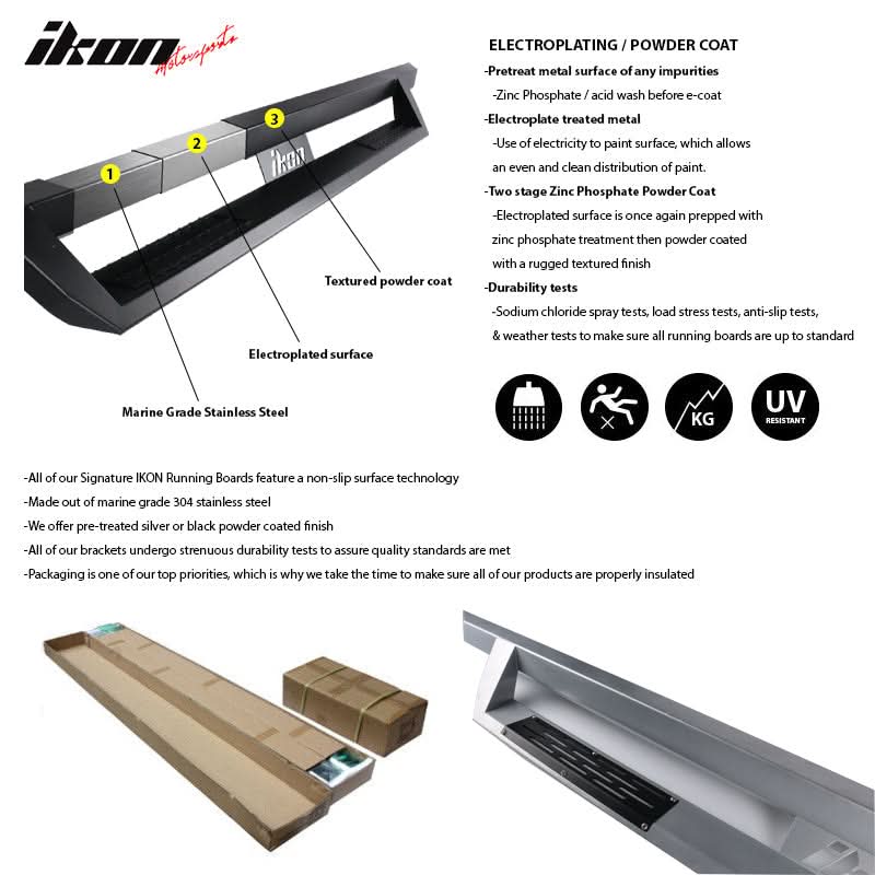 2007-2018 Chevy Silverado GMC Sierra IKON V1 Black Running Board Steel