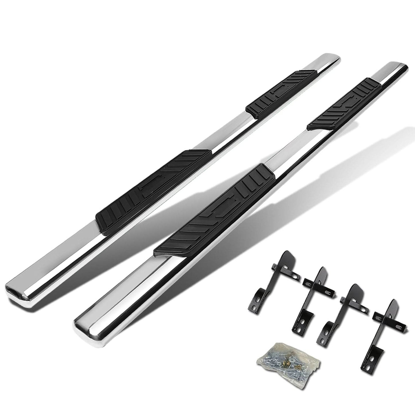2001-2003 Ford F-150 SuperCrew 5" Oval Straight Nerf Bars - Silver