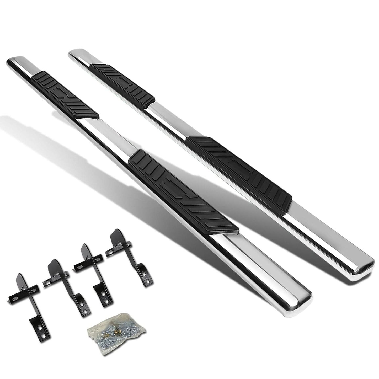 2001-2003 Ford F-150 SuperCrew 5" Oval Straight Nerf Bars - Silver