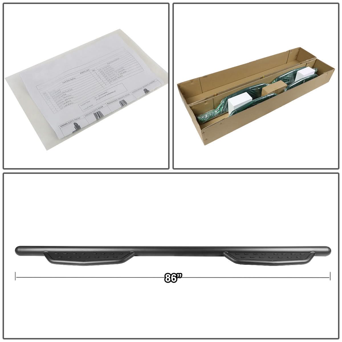 2015-2017 Ford F-150 Crew Cab 3" Round Extended Step Bars - Matte Black