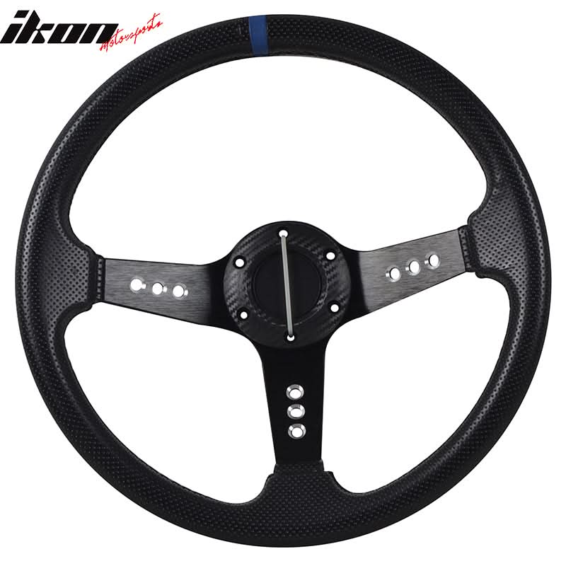 Universal 350MM 6 Hole Deep Dish Black Steering Wheel Emblem PVC