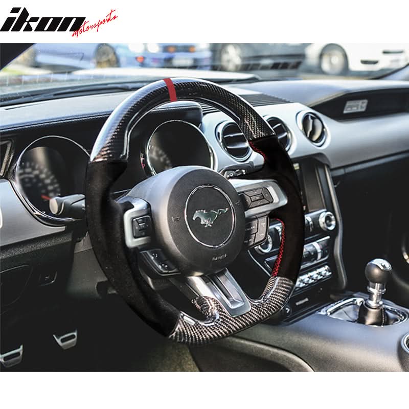 2015-2017Â Ford Mustang V3 Steering WheelMatte CF Synthetic Suede Red R