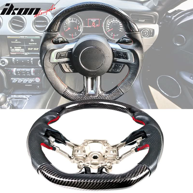 2018-2023 Ford Mustang V1 Steering Wheel w/ Red Stitching Carbon Fiber