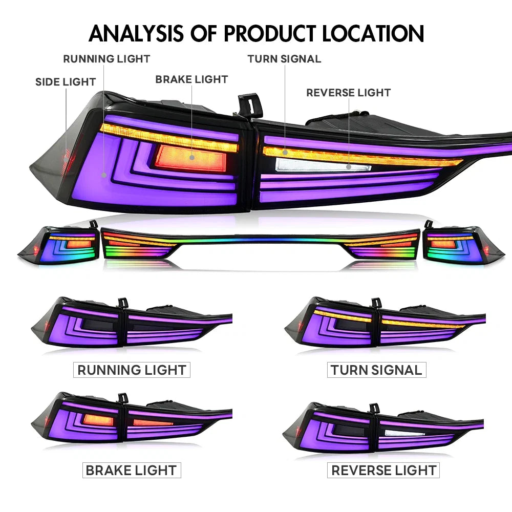 Lexus IS200t / IS250 / IS300 / IS350 Smoked RGB LED Tail Light Assembly 2014 - 2020 (Left & Right / Pair)