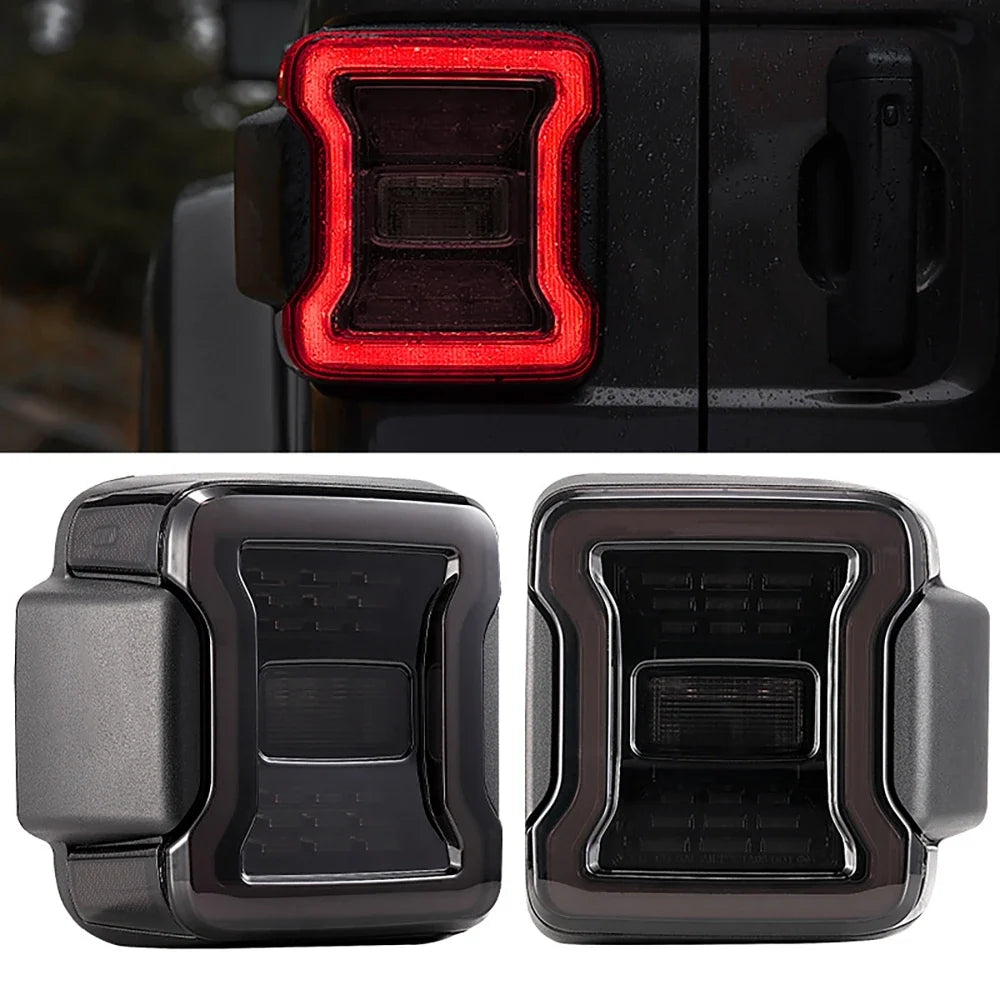 Jeep Wrangler JK 2007 - 2017 / JL 2018+ Smoked LED Tail Light Assembly with Turn Signal / Brake / Running / Reverse Functions (EU Version / Pair)