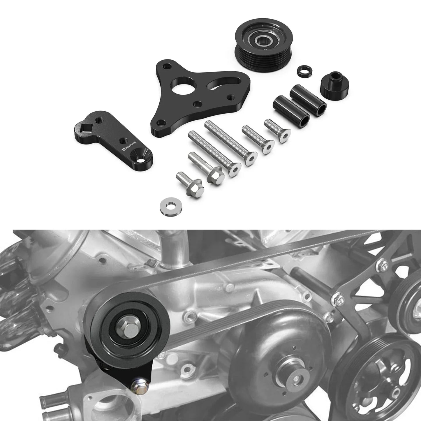 GM LS Truck / SUV Billet Aluminum Manual Belt Tensioner with Pulley for 4.8L / 5.3L / 6.0L / 6.2L Vortec Engines (Gen III / Gen IV / Hummer H2 / H3 / Replaces 12554027 / 12580162 / 12609719)