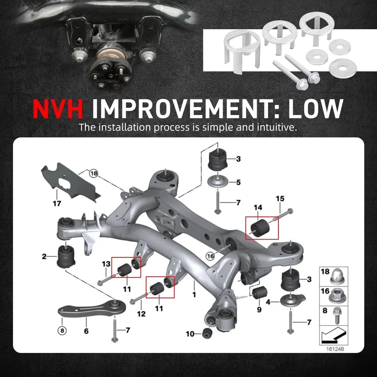 BMW 1 Series E81 E82 E87 E88 / 3 Series E90 E91 E92 E93 Billet Aluminum Rear Differential Mount Insert Kit 2005 - 2013