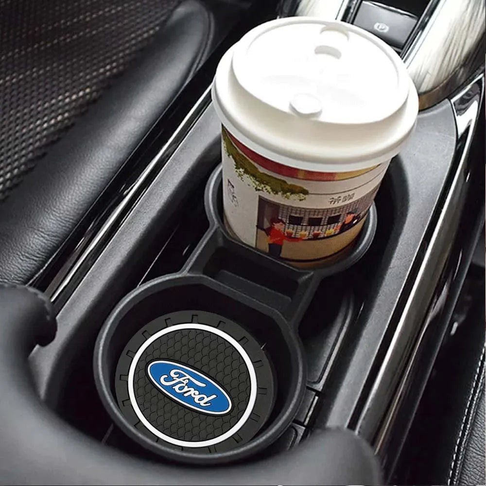 Ford Silicone Anti-Slip Car Coaster / Cup Mat for Focus MK2 / MK3 / MK4 / MK5, Fiesta MK7, Mondeo MK4 & Fusion (1-2 Piece Set)