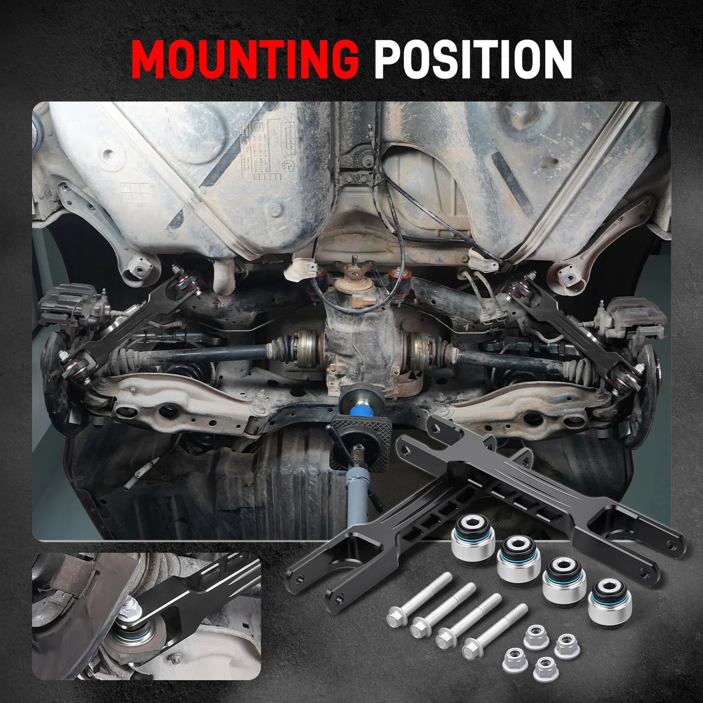 BMW E81 / E82 / E87 / E88 1 Series, E90 / E91 / E92 / E93 3 Series & E84 X1 Billet Aluminum Rear Trailing Arm & Monoball Bearing Kit 2005 - 2015 (Replaces 33322406291 / 33326763477 / 33326763092)