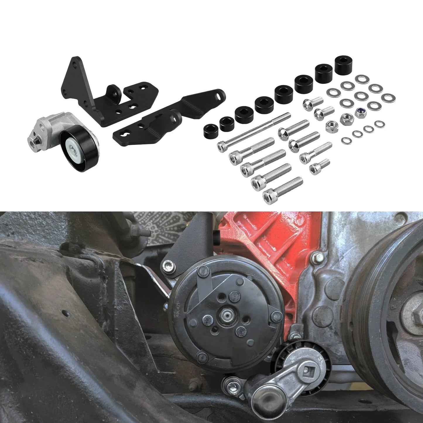 Chevrolet LS Gen 3 / Gen 4 Truck & SUV Passenger Side Low Mount A/C Compressor Bracket Kit for Sanden SD7B10 / 7176 Compressor (1999 - 2013)