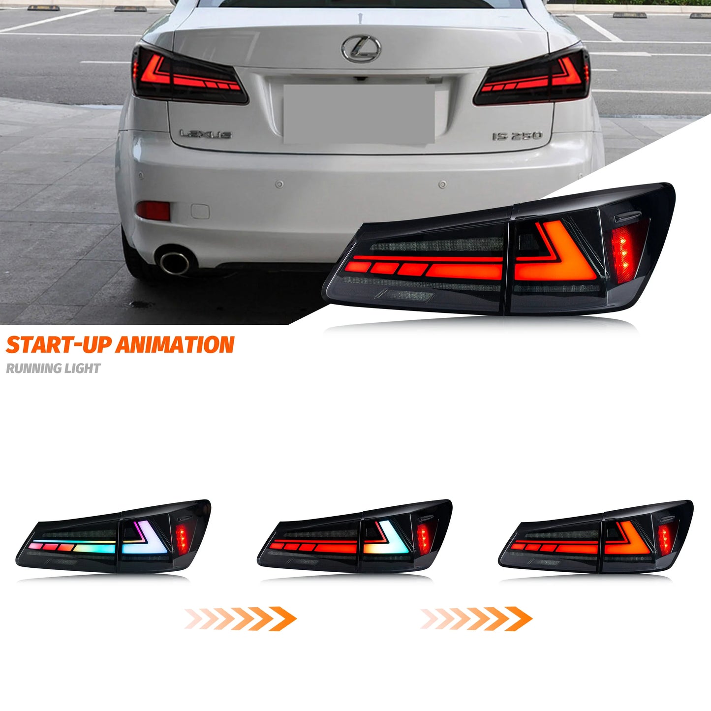 Lexus IS250 / IS350 / IS-F 2IS LED RGB Tail Light Assembly with Sequential Turn Signal & Start-Up Animation 2006 - 2013 (Left & Right / Pair)