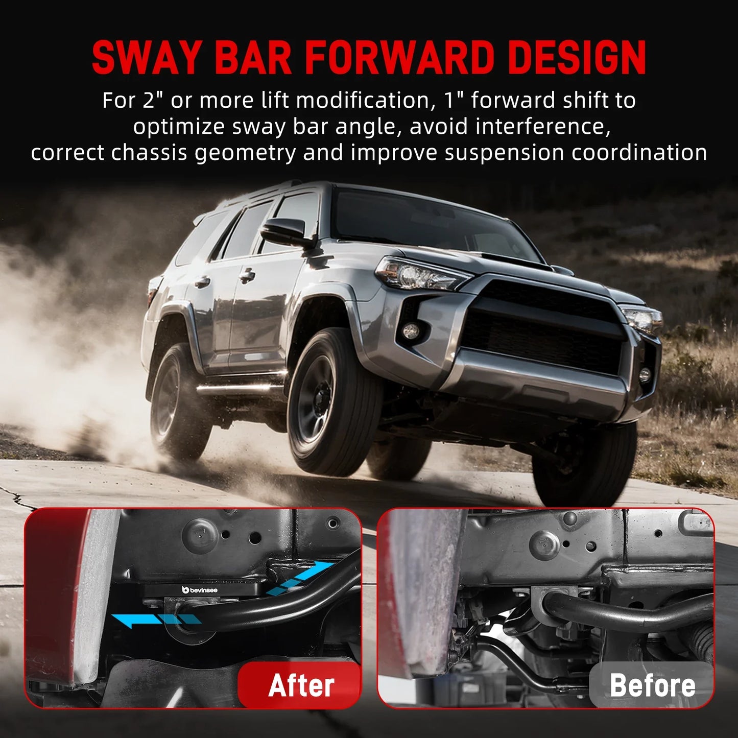 Toyota 4Runner & FJ Cruiser Billet Aluminium Front Sway Bar Relocation Kit for 2"+ Lift Setups 2010 - 2024 (Non-KDSS Models / Replaces 48824-60190)