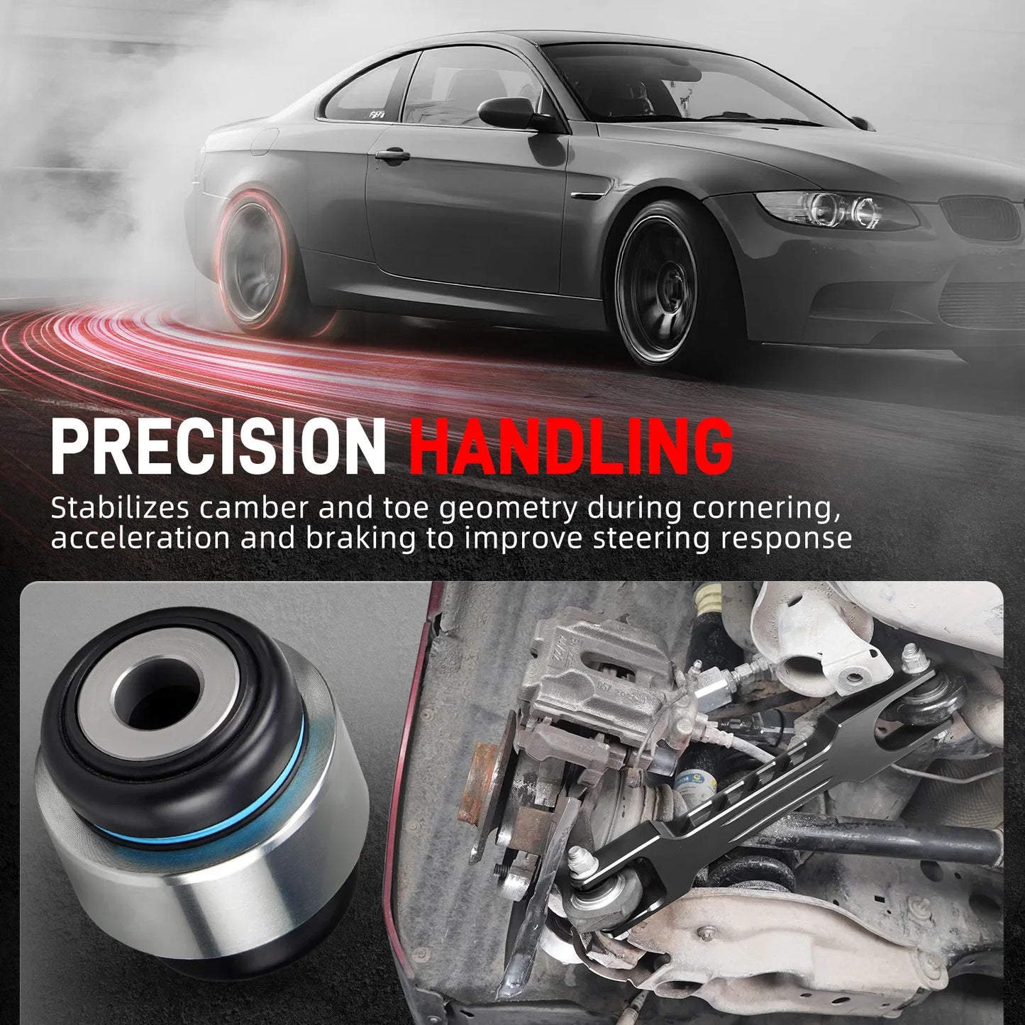 BMW E81 / E82 / E87 / E88 1 Series, E90 / E91 / E92 / E93 3 Series & E84 X1 Billet Aluminum Rear Trailing Arm & Monoball Bearing Kit 2005 - 2015 (Replaces 33322406291 / 33326763477 / 33326763092)