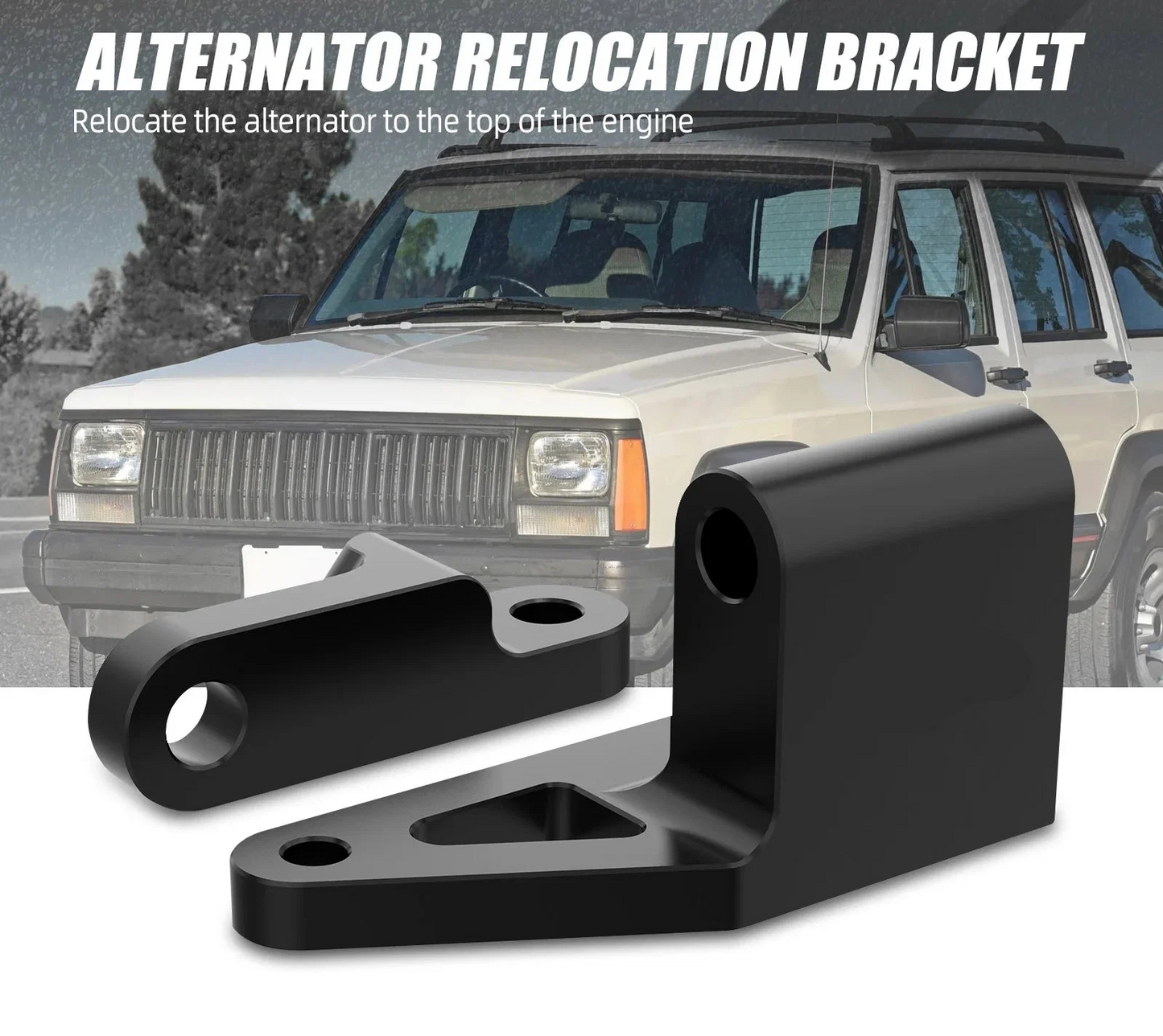 Jeep Wrangler TJ & Cherokee XJ 4.0L Inline-6 Billet Aluminum Alternator Relocation Bracket Kit 1996 - 2002