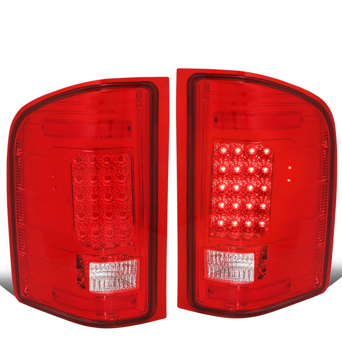 2007-2014 Chevrolet Silverado GMC Sierra LED Tail Lights Chrome Red