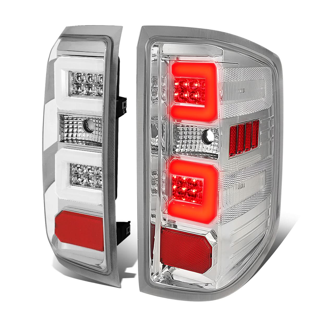 14-19 Chevy Silverado & GMC Sierra C-Bar LED Tail Lights Chrome/Clear
