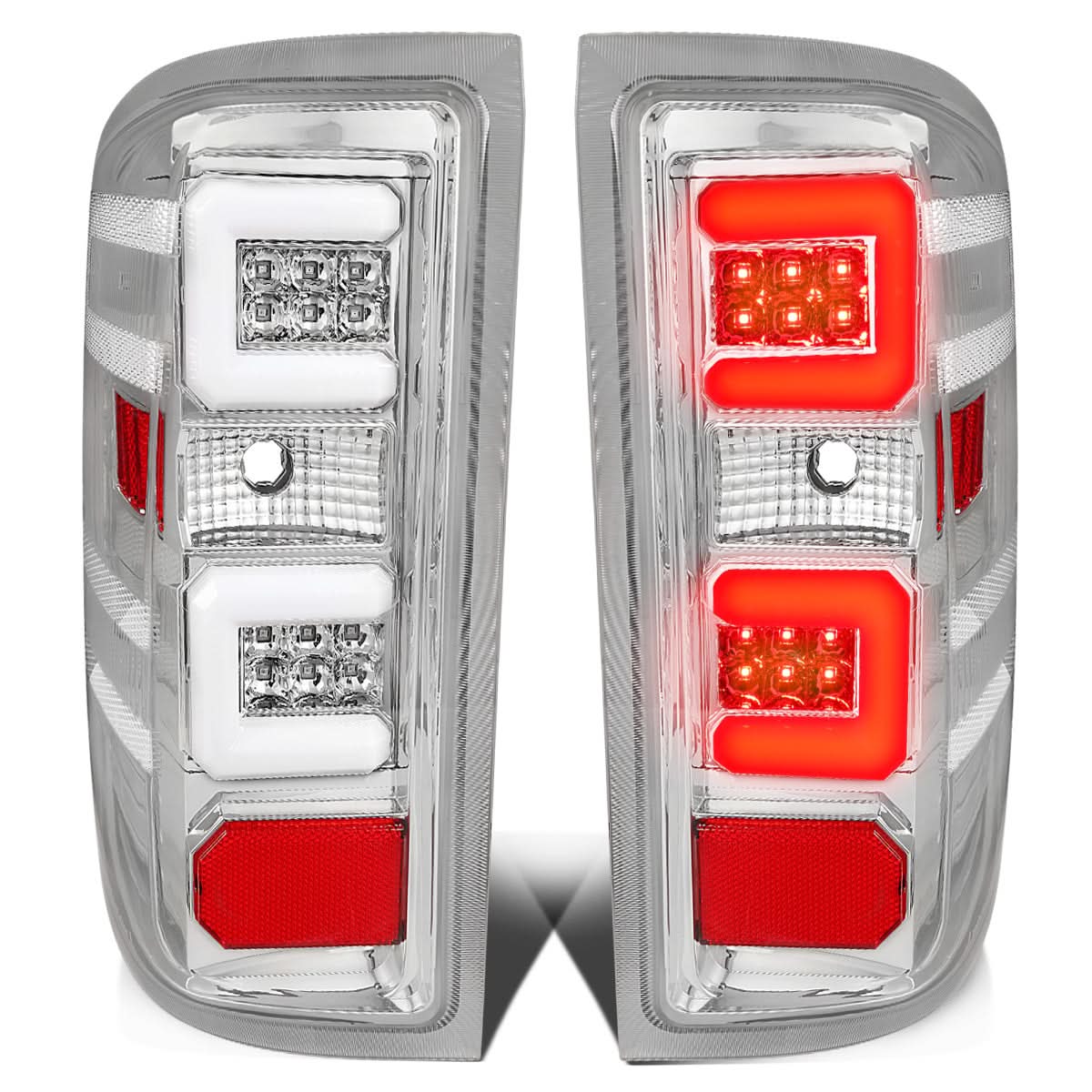 14-19 Chevy Silverado & GMC Sierra C-Bar LED Tail Lights Chrome/Clear