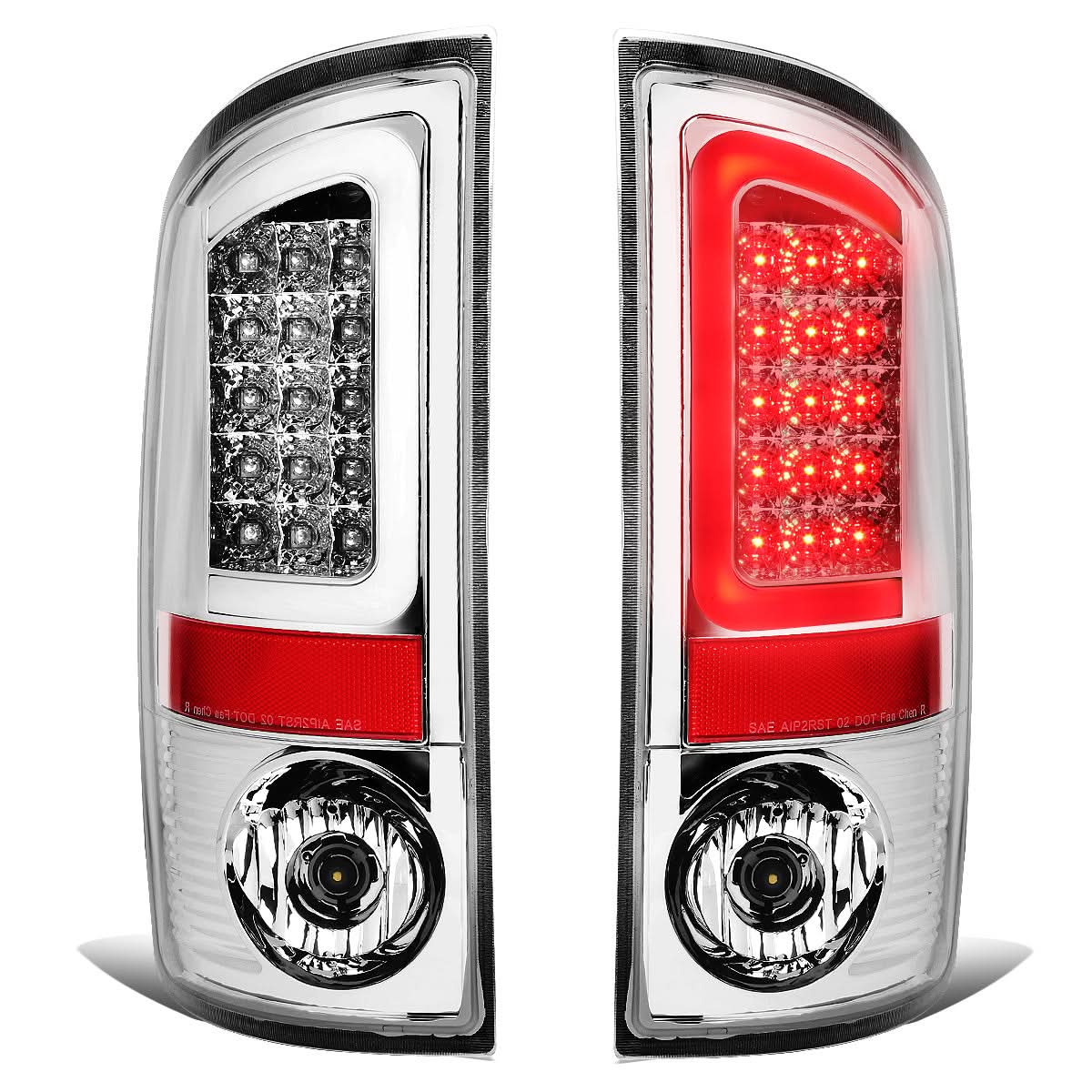02-06 Dodge Ram C-Bar U-Halo LED Tail Lights Chrome Clear