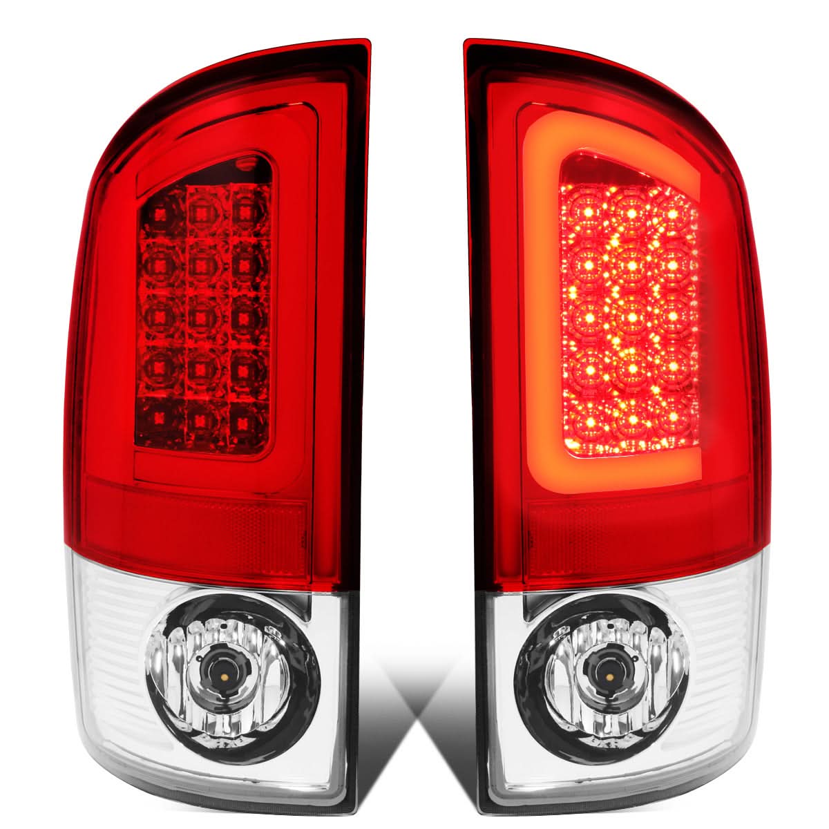 02-06 Dodge Ram C-Bar U-Halo LED Tail Lights Chrome Red