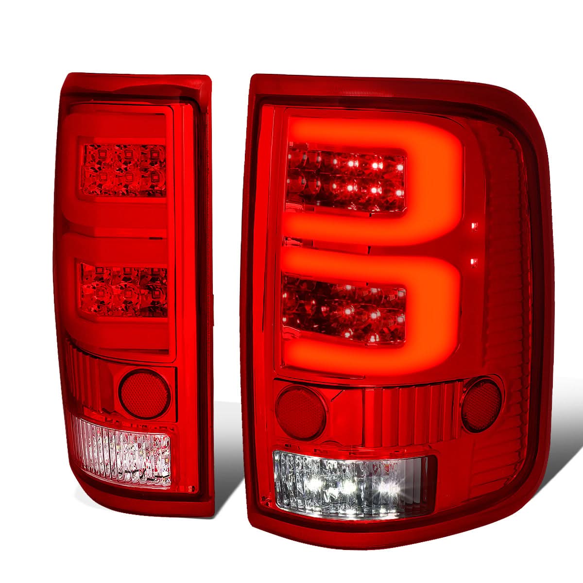 04-08 Ford F-150 3D Style Dual C-Bar LED Tail Lights - Chrome/Red