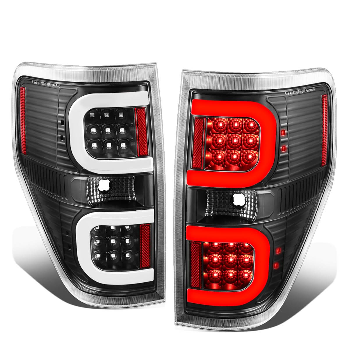 09-14 Ford F-150 Dual C-Bar 3D LED Tail Lights Black/Clear
