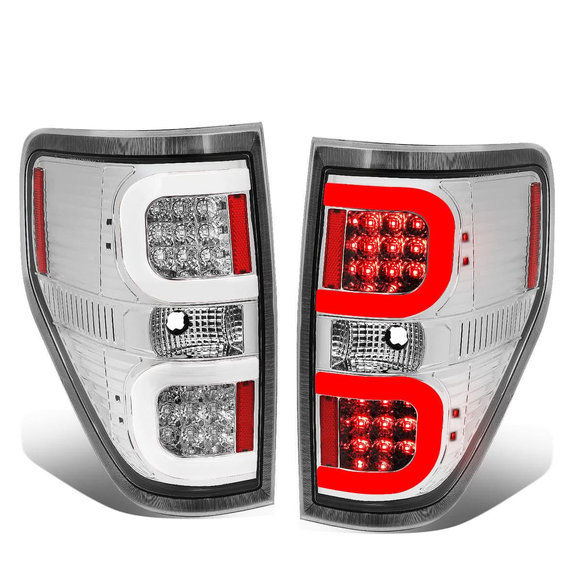 2009-2014 Ford F-150 Dual C-Bar 3D LED Tail Lights - Chrome/Clear