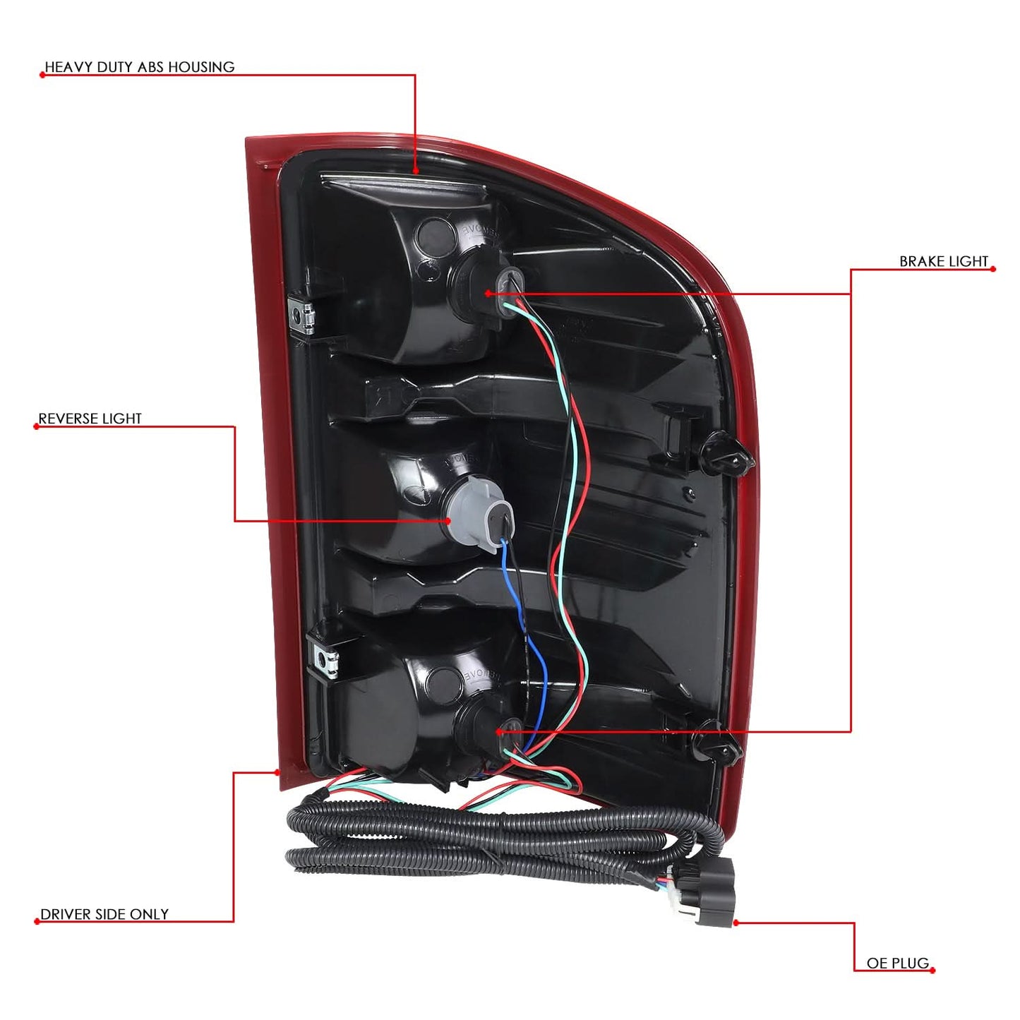2007-2013 Chevrolet Silverado Red Clear Tail Light Left