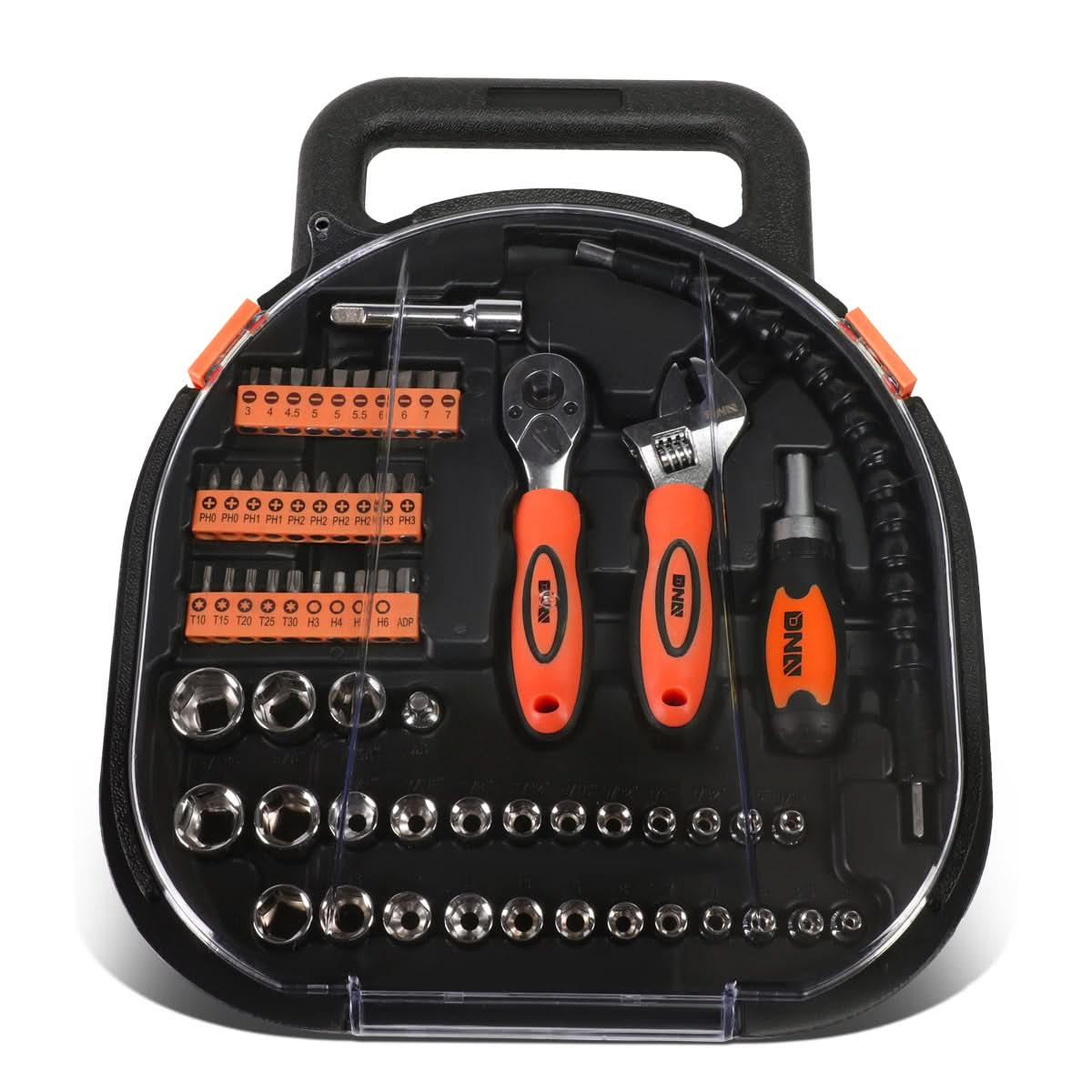 64-Piece Chrome Vanadium Steel Tool Set - Black/Orange