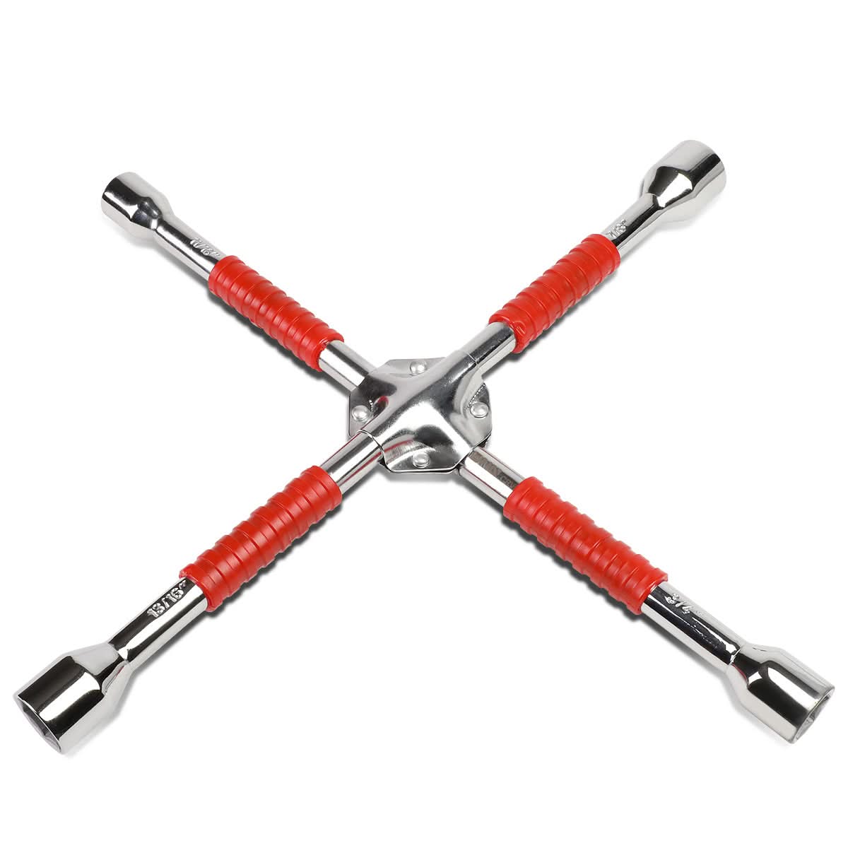 4-Way Cross Lug Wrench - Chrome Vanadium Steel - 16" - Red/Silver